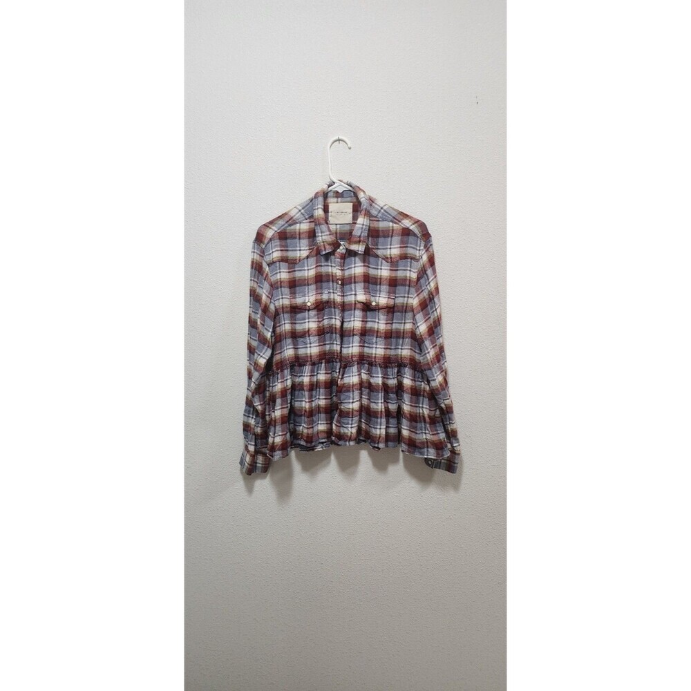 Lucky Brand Women's Western Flannel Shirt Size M Plaid Pearl Snap Long Sleeve